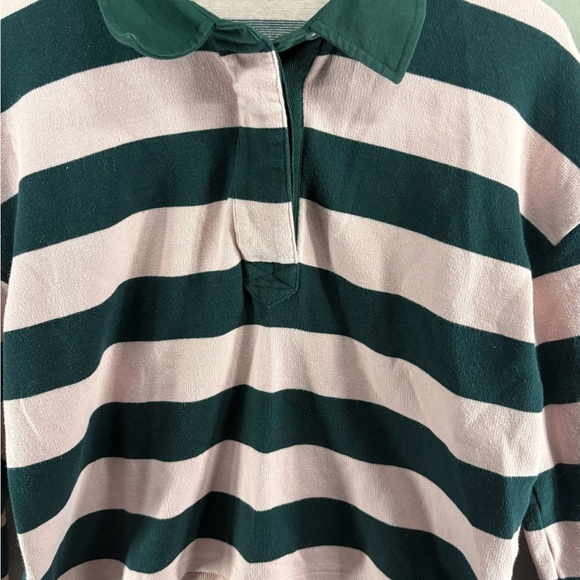 Tuckernuck Women Powder Pink Stripe Cotton Warren Rugby Shirt Medium - Picture 2 of 8